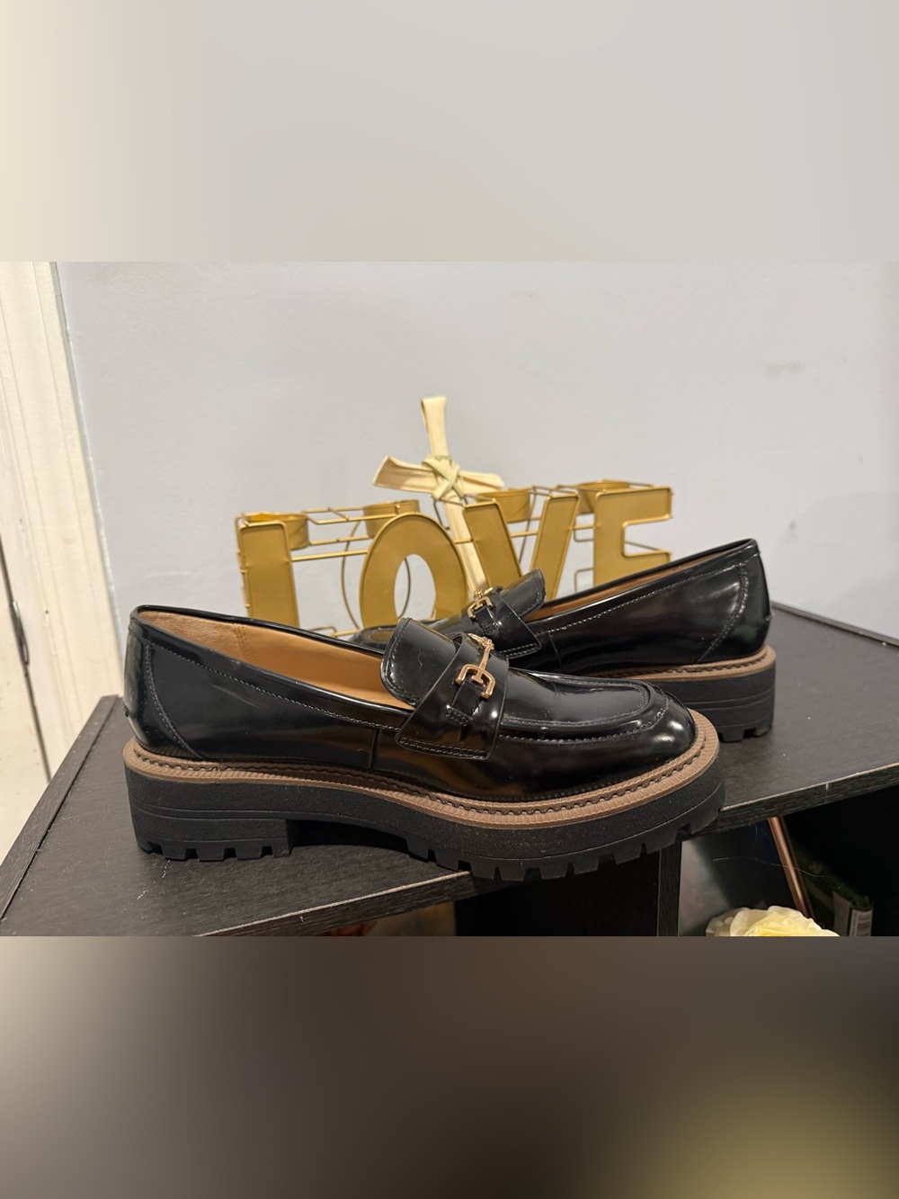 Sam Edelman Black Leather Chunky Loafer with Gold Bit - Picture 6 of 10